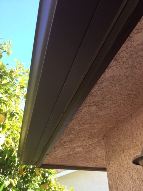 A close up of the gutter on a house